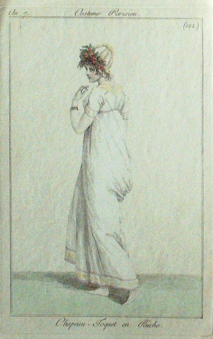 Gravure Mode Costume Parisien 1799 an  7 # 122 (eau forte old Fashion plate