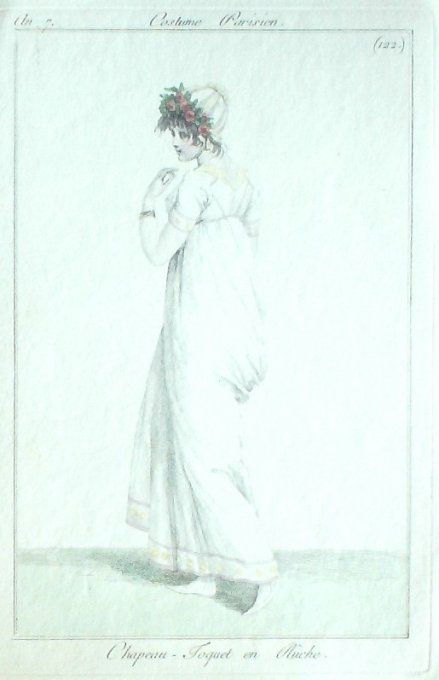Gravure Mode Costume Parisien 1799 an  7 # 122 (eau forte old Fashion plate