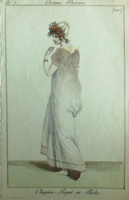 Gravure Mode Costume Parisien 1799 an  7 # 122b (eau forte old Fashion plate