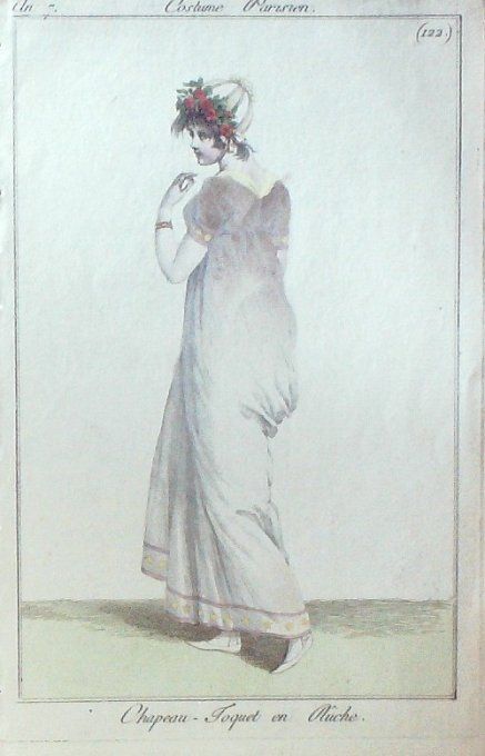 Gravure Mode Costume Parisien 1799 an  7 # 122b (eau forte old Fashion plate