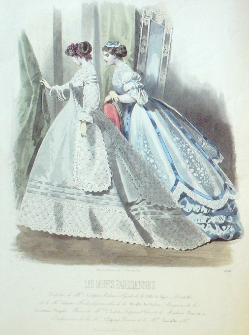 Gravure Les Modes Parisiennes 1865 #1230 Toilettes de bal Maison Pieffort