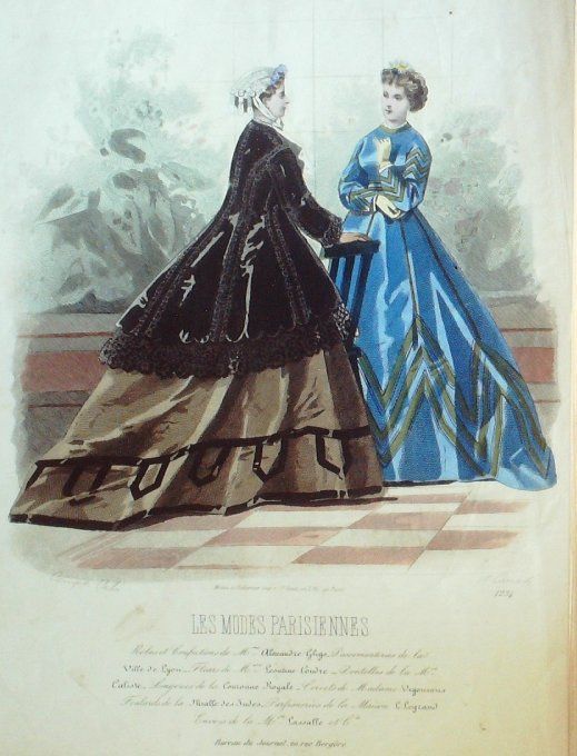 Gravure Les Modes Parisiennes 1865 #1234 Robes de promenade Maison Ghys