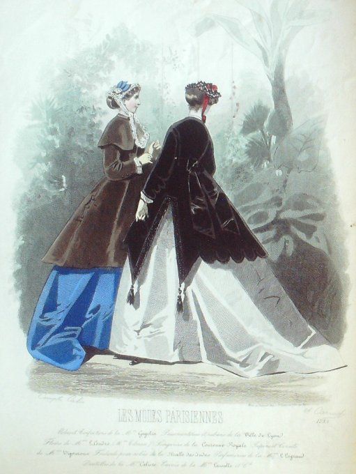 Gravure Les Modes Parisiennes 1865 #1235 Toilettes de promenade Maison Cagelin