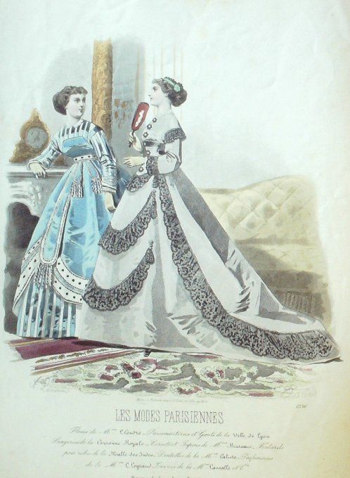 Gravure Les Modes Parisiennes 1865 #1236 Toilettes d'intérieur Couronne Royale