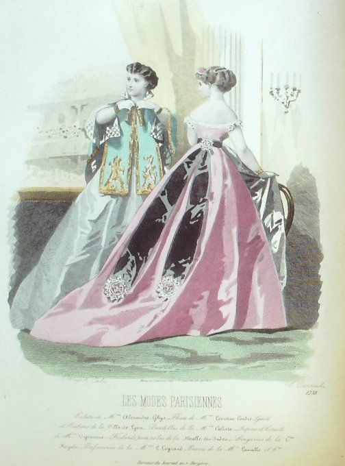 Gravure Les Modes Parisiennes 1865 #1238 Robes de cérémonie Maison Ghys