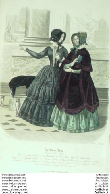 Gravure Mode Le Bon Ton 1843 # 815 (aquarelle old fashion plate)