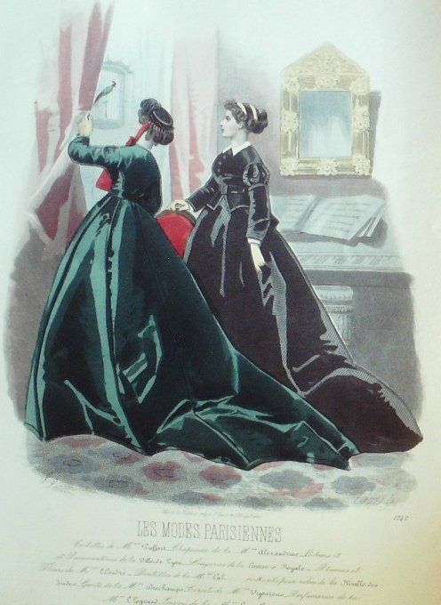Gravure Les Modes Parisiennes 1865 #1242 Robes velours Maison Pieffort