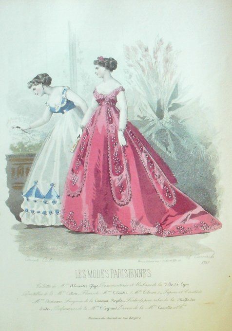 Gravure Les Modes Parisiennes 1865 #1243 Robes de bal Maison Ghys