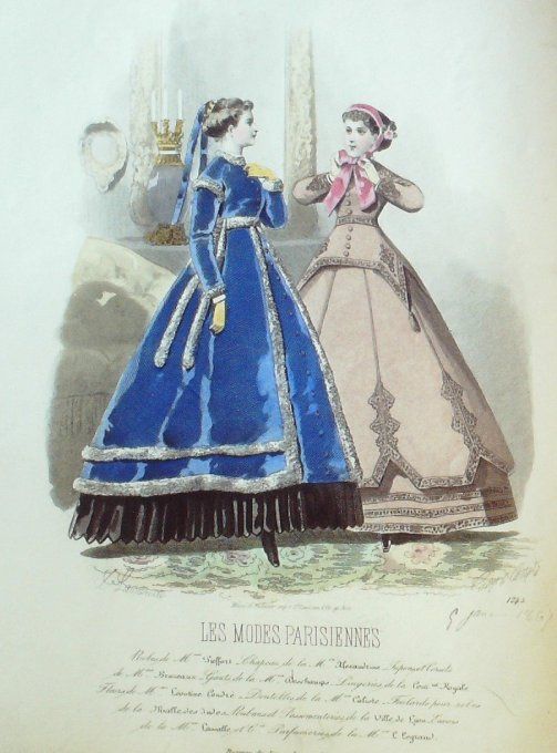 Gravure Les Modes Parisiennes 1865 #1245 Manteaux gros de Turin Maison Pieffort