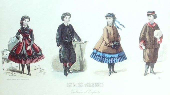 Gravure Les Modes Parisiennes 1865 #1246 Costumes enfants Maison Lassalle