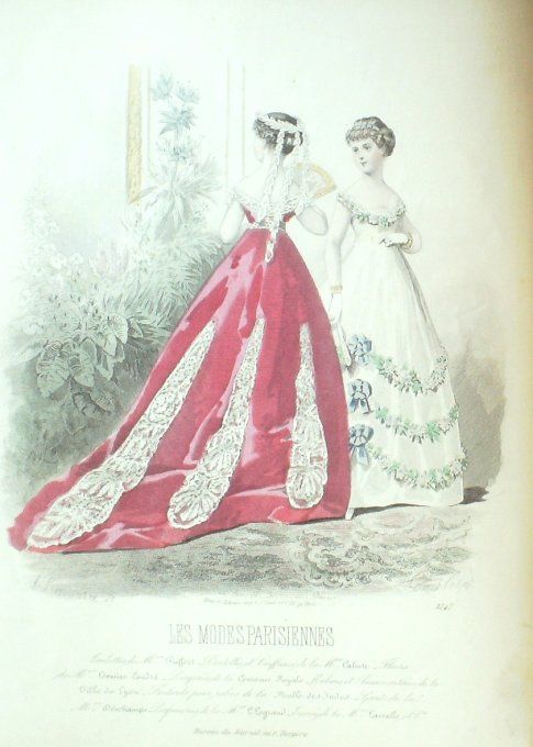 Gravure Les Modes Parisiennes 1865 #1247 Robes de bal Maison Pieffort