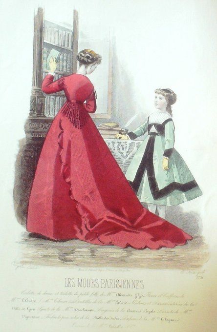 Gravure Les Modes Parisiennes 1865 #1251 Robe gros de Turin Maison Ghys