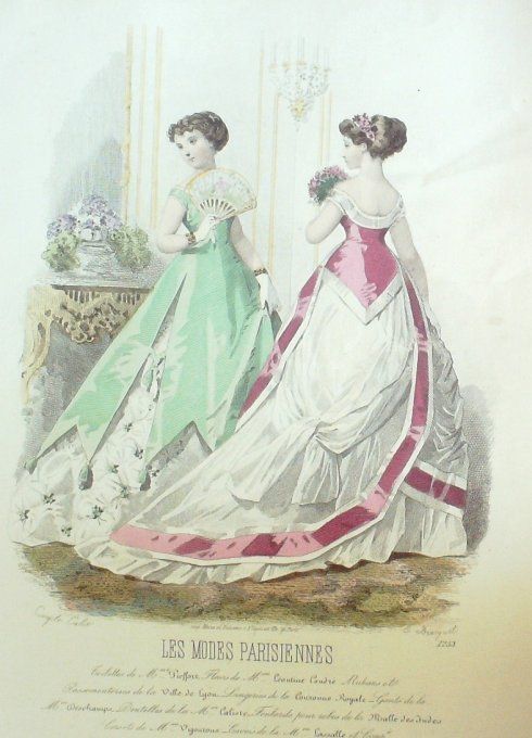 Gravure Les Modes Parisiennes 1865 #1253 Robes de voile Maison Pieffort