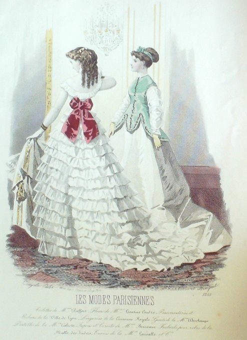 Gravure Les Modes Parisiennes 1865 #1255 Robes mousseline Maison Pieffort