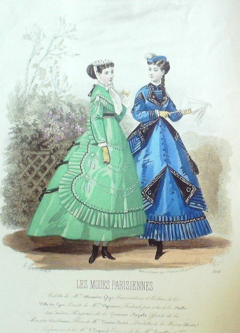 Gravure Les Modes Parisiennes 1865 #1256 Robes lin & Tissu Maison Ghys