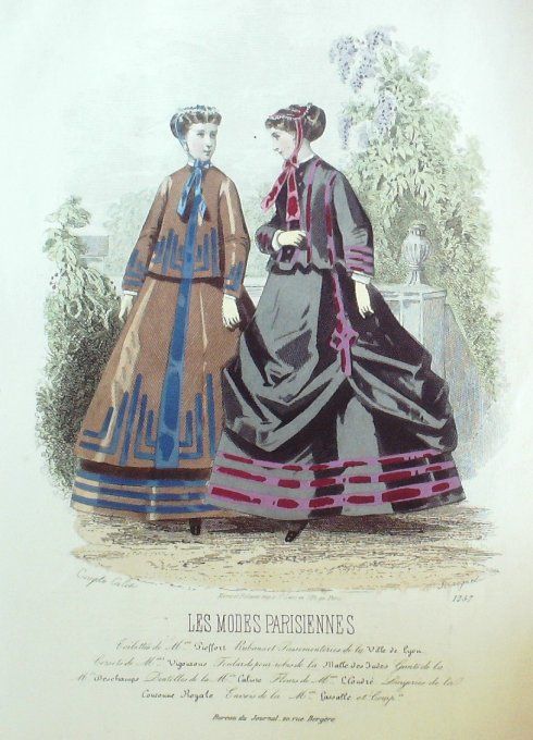Gravure Les Modes Parisiennes 1865 #1257 Manteau gros de Naples Maison Pieffort