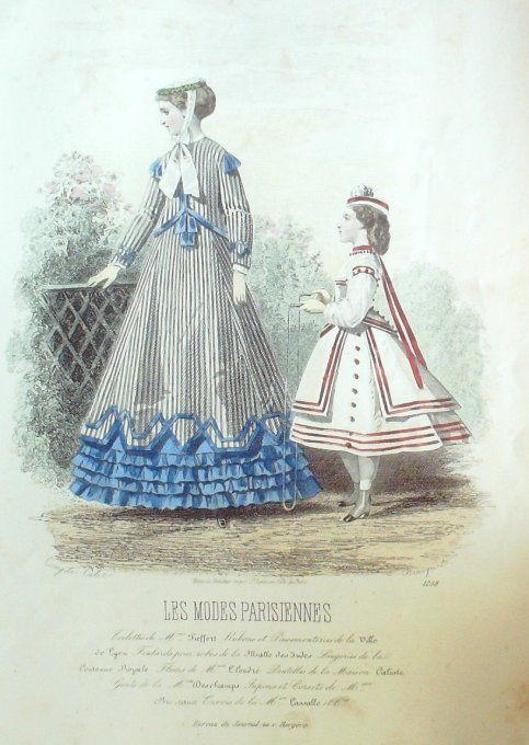 Gravure Les Modes Parisiennes 1865 #1259 Robe de coton Maison Pieffort