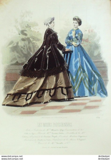 Gravure Les Modes Parisiennes 1865 #1234 Robes de promenade Maison Ghys