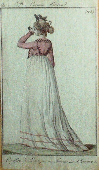 Gravure Mode Costume Parisien 1799 an  7 # 125 (eau forte old Fashion plate