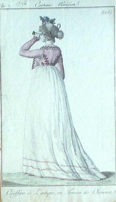 Gravure Mode Costume Parisien 1799 an  7 # 125 (eau forte old Fashion plate