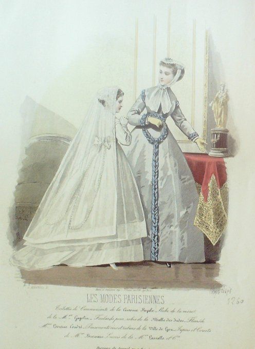 Gravure Les Modes Parisiennes 1865 #1260 Robe communiante Maison Couronne Royale
