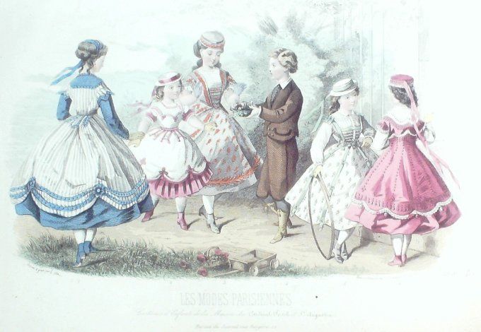 Gravure Les Modes Parisiennes 1865 #1260b Costumes enfants Maison Cardinal Fesh