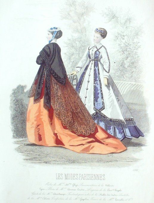 Gravure Les Modes Parisiennes 1865 #1261 Robes gros de Lyon Maison Ghys