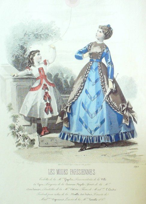Gravure Les Modes Parisiennes 1865 #1263 Robe gros de Naples Maison Cagelin