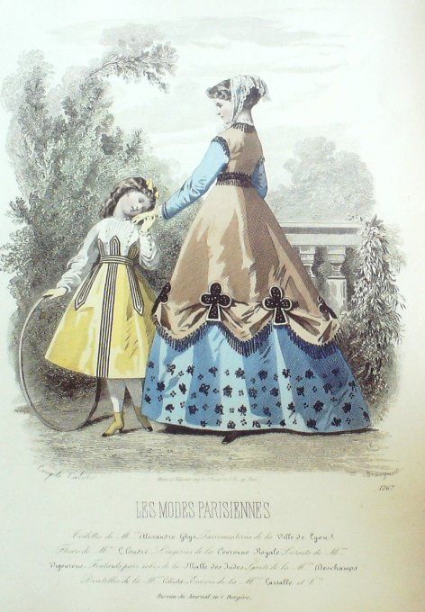Gravure Les Modes Parisiennes 1865 #1267 Robe popeline Maison Ghys