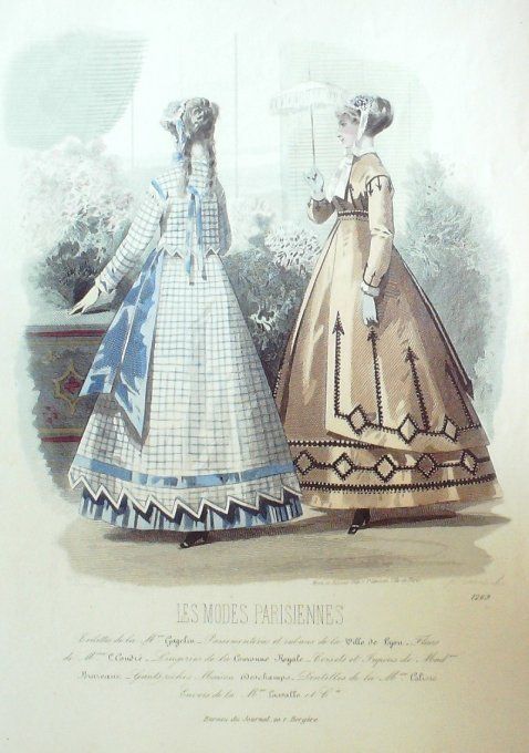 Gravure Les Modes Parisiennes 1865 #1269 Robes vichy Maison Cagelin