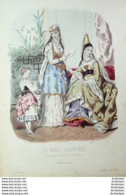 Gravure Mode illustree 1872 #  3 (Old Fashion plate)