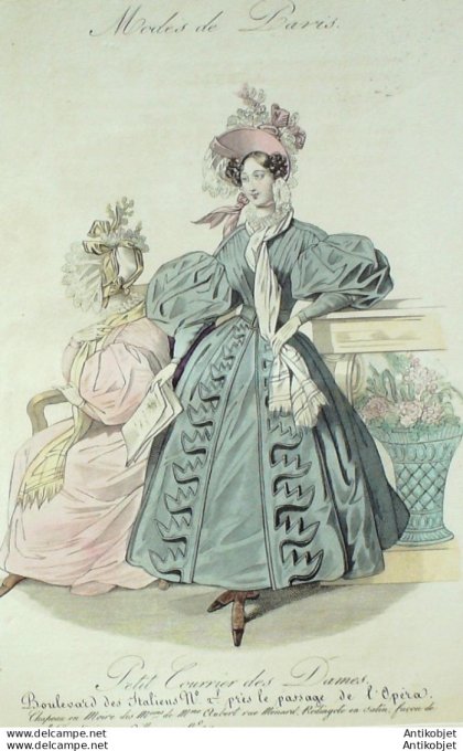 Gravure de mode Petit courrier des Dames 1831 n° 922 Redingote en satin