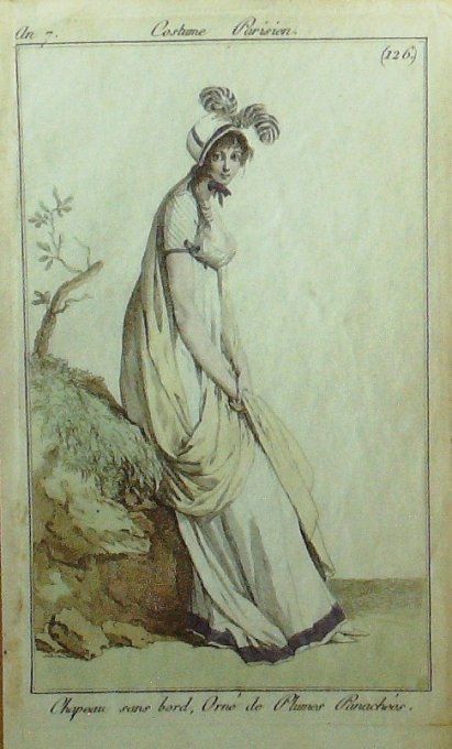 Gravure Mode Costume Parisien 1799 an  7 # 126 (eau forte old Fashion plate