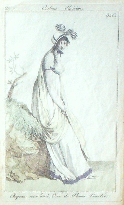Gravure Mode Costume Parisien 1799 an  7 # 126 (eau forte old Fashion plate