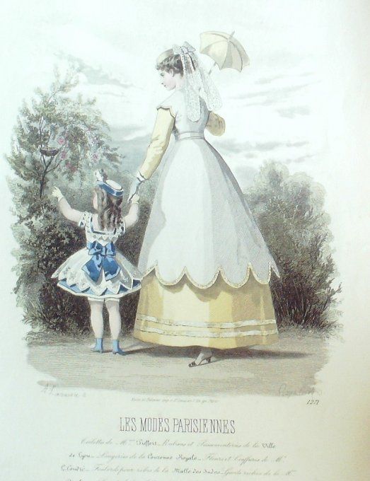 Gravure Les Modes Parisiennes 1865 #1271 Robe gros de Lyon Maison Pieffort