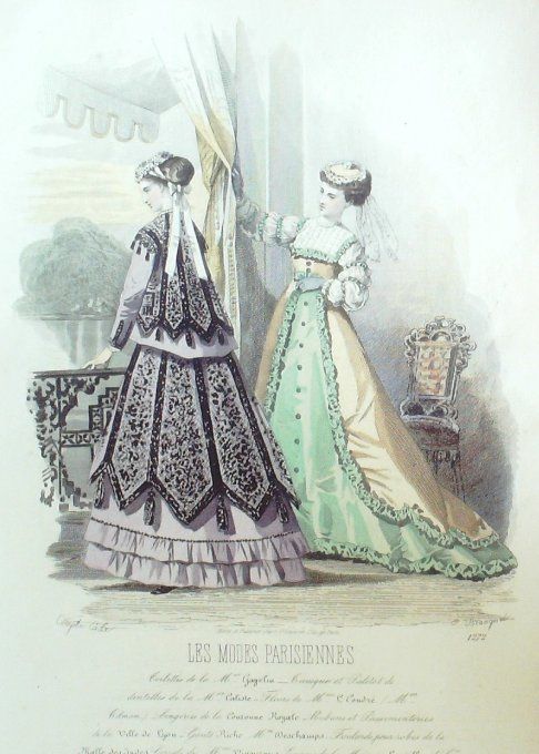 Gravure Les Modes Parisiennes 1865 #1272 Robes gros de Pologne Maison Cagelin