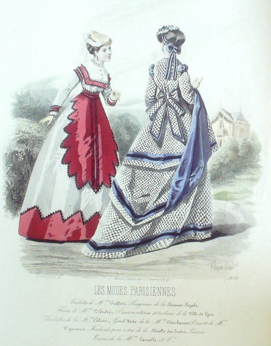 Gravure Les Modes Parisiennes 1865 #1273 Robe gros d'Italie Maison Pieffort
