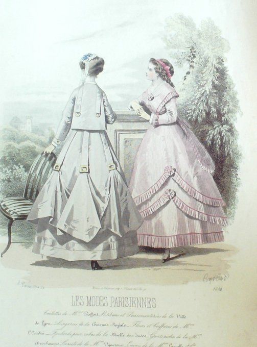 Gravure Les Modes Parisiennes 1865 #1274 Robes fil imprimé Maison Pieffort