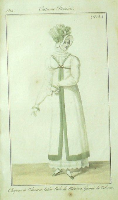 Gravure Mode Costume Parisien 1812 # 1274b (eau forte old Fashion plate