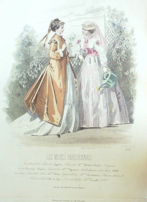 Gravure Les Modes Parisiennes 1865 #1276 Robes en voile Maison Cagelin