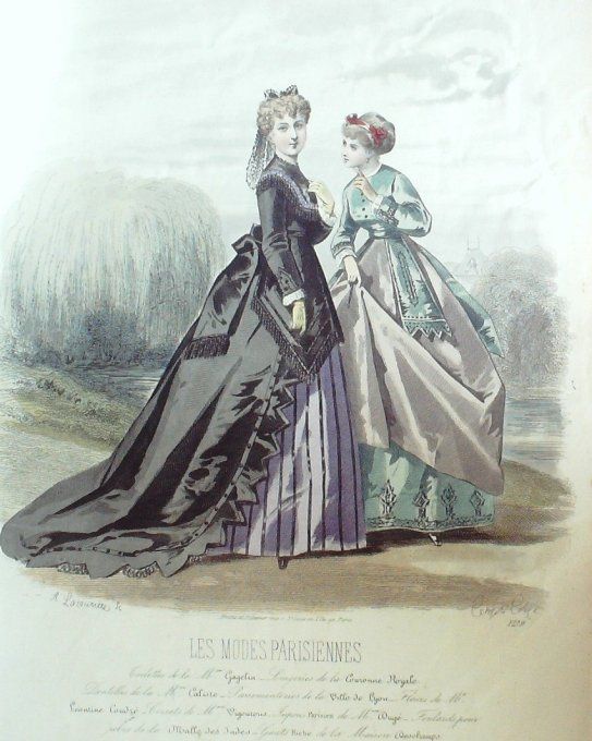 Gravure Les Modes Parisiennes 1865 #1279 Robes satin Maison Cagelin