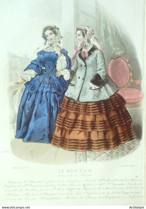 Gravure Mode Le Bon Ton 1855 21 # 22 (aquarelle old fashion plate)
