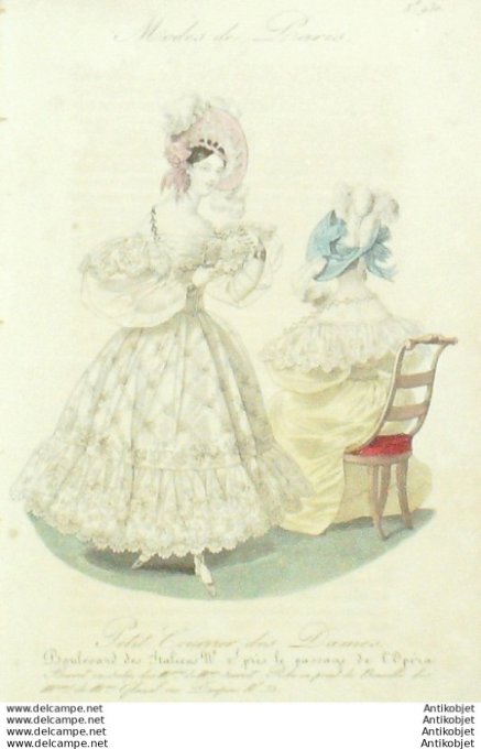 Gravure Mode Courrier des Dames 1831 #  930 (eau forte old Fashion plate)