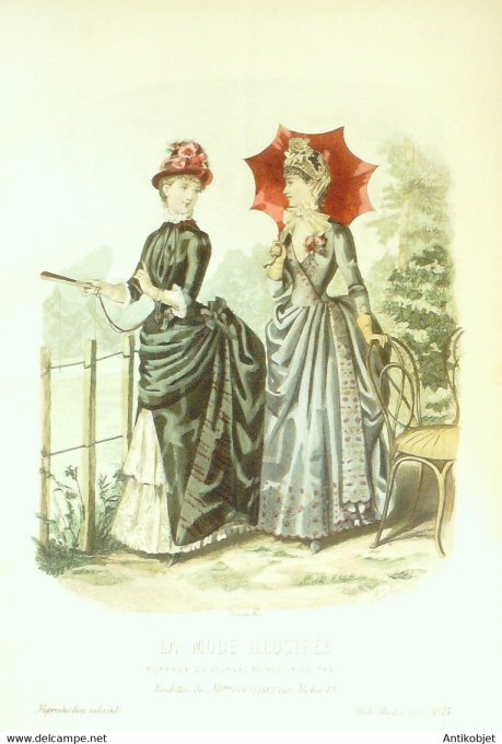 Gravure de mode La Mode illustrée 1885 n°15 (Maison Coussinet)