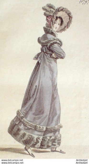 Gravure de mode Costume Parisien 1819 n°1797 Robe de mérinos