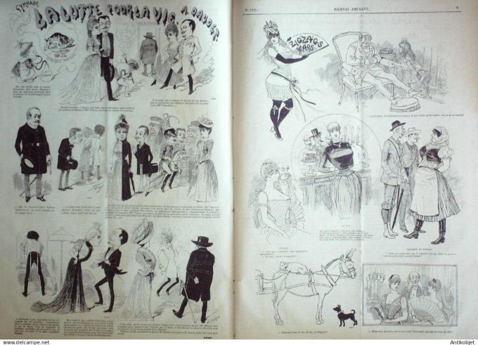 Le Journal Amusant 1889 # 1735 La lutte pour la vie par Daudet dessins Stop