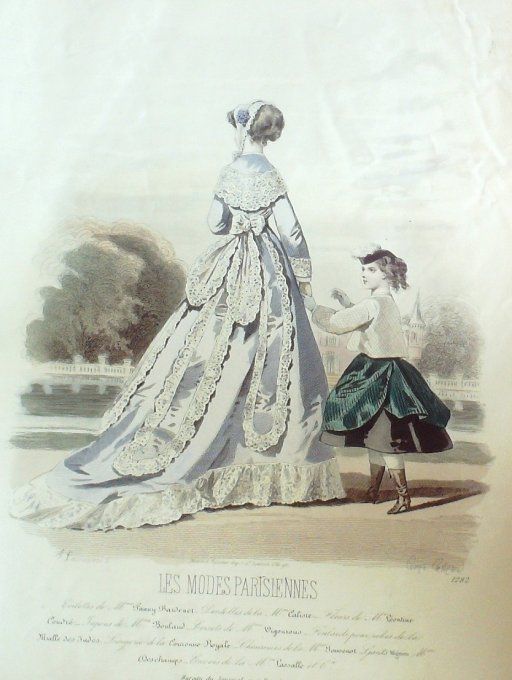 Gravure Les Modes Parisiennes 1865 #1282 Robe lin Maison Bardenet