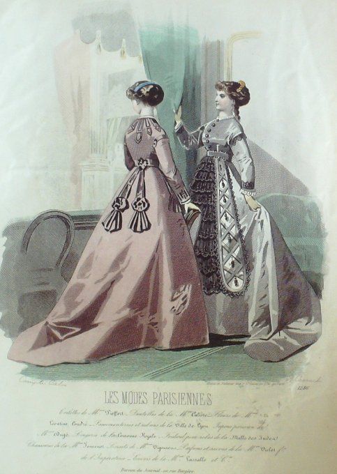 Gravure Les Modes Parisiennes 1865 #1286 Robes coton Maison Pieffort