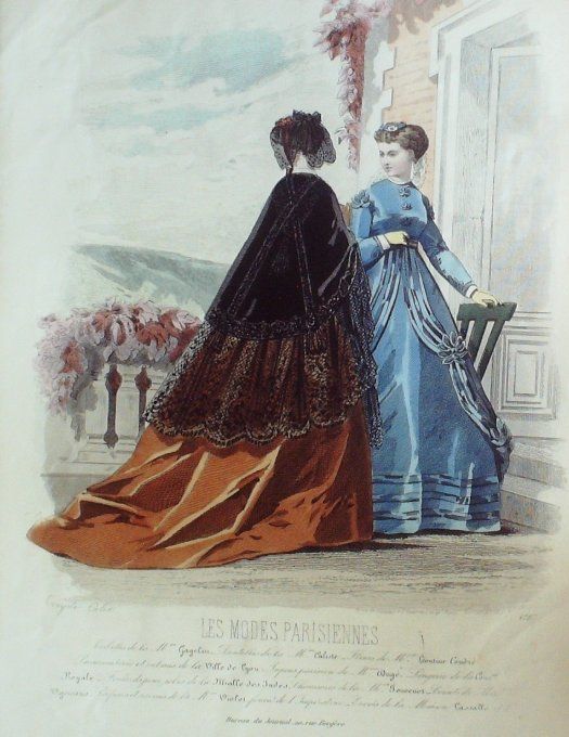 Gravure Les Modes Parisiennes 1865 #1287 Robe velours Maison Cagelin