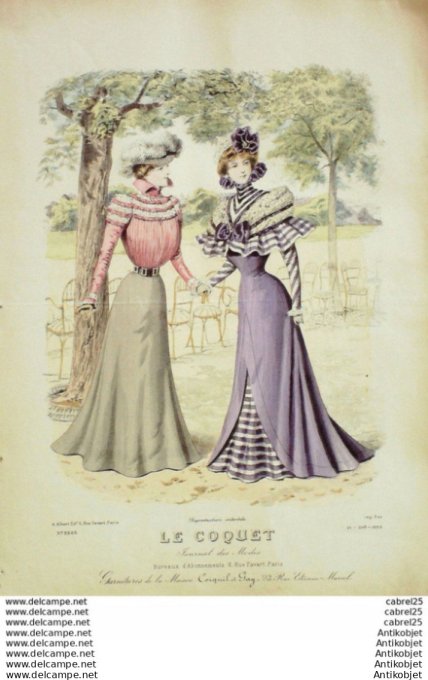 Gravure Mode Le Coquet 1898 # 16 (Old Fashion plate)